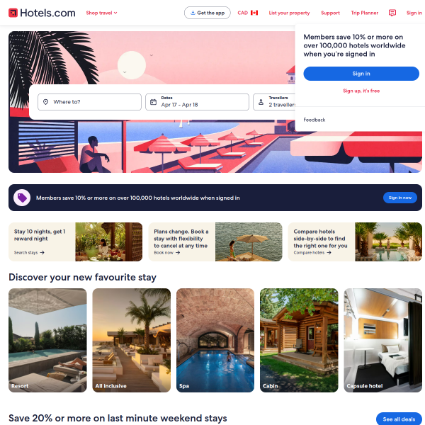 Ca.hotels.com website