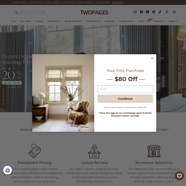 twopagescurtains.com website