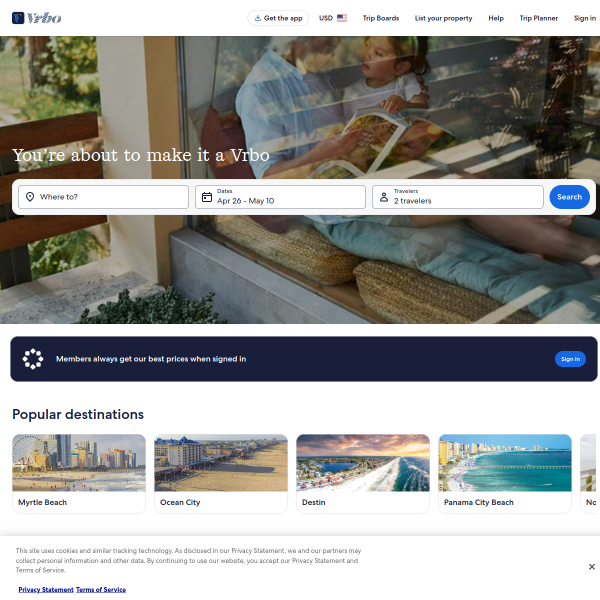 VRBO - Vacation Rentals website