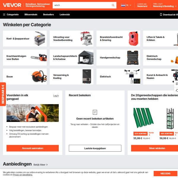 vevor.nl website