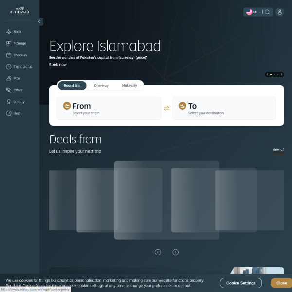 Etihad Airways website