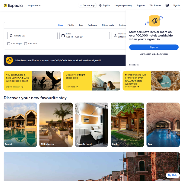 Expedia Canada website