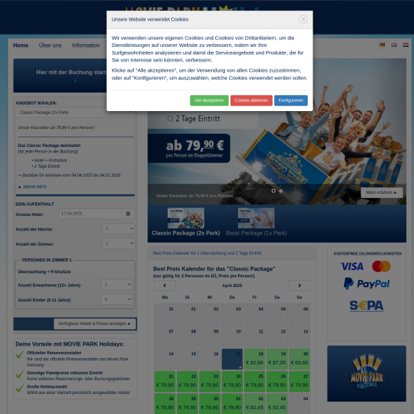 movieparkholidays.de website