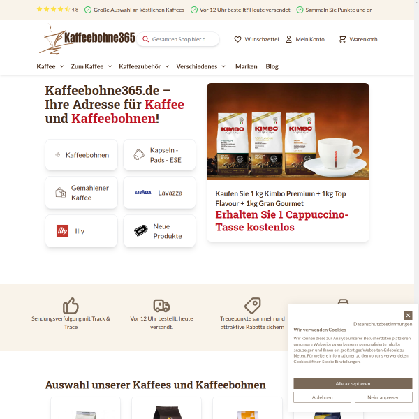 kaffeebohne365.de website