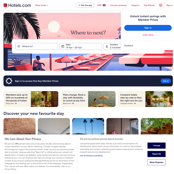 uk.hotels.com website