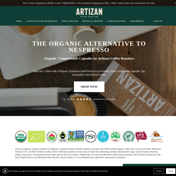 artizancoffee.com website