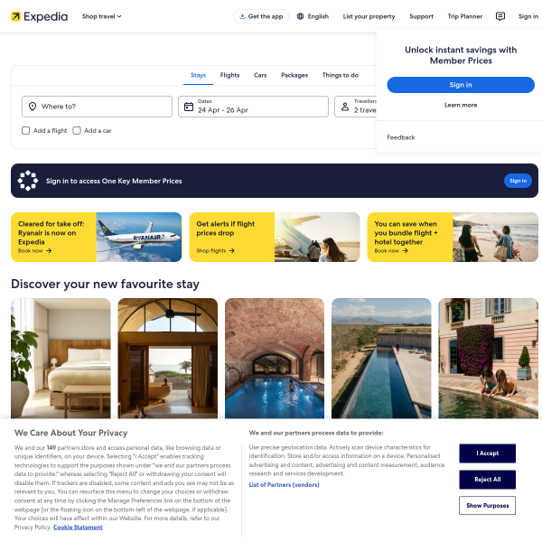 Expedia UK website